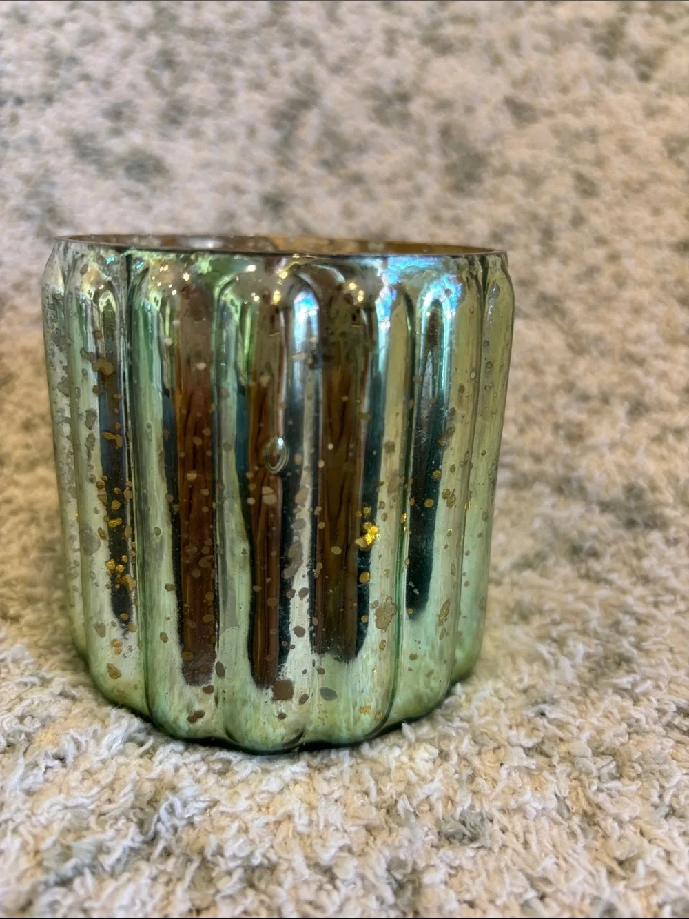 Mercury Glass Sage Green Ribbed Votive Candle Holder Koyal Pier One NWT 3x3”